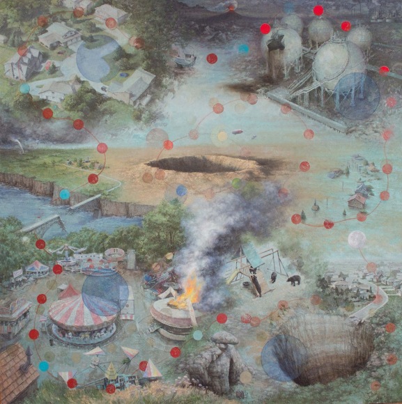 Mich&egrave;le Fenniak, Disaster, 2013, oil on panel, 48 x 48 inches