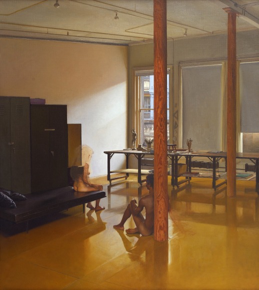 Claudio Bravo, Nude Male Leaning on Column, 1979, oil on canvas, 38 x 34 1/8 inches
