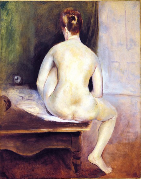 Guy Pene du Bois, Nine O'Clock (Seated Nude), ca. 1924, oil on board mounted on board, 25 x 20 inches
