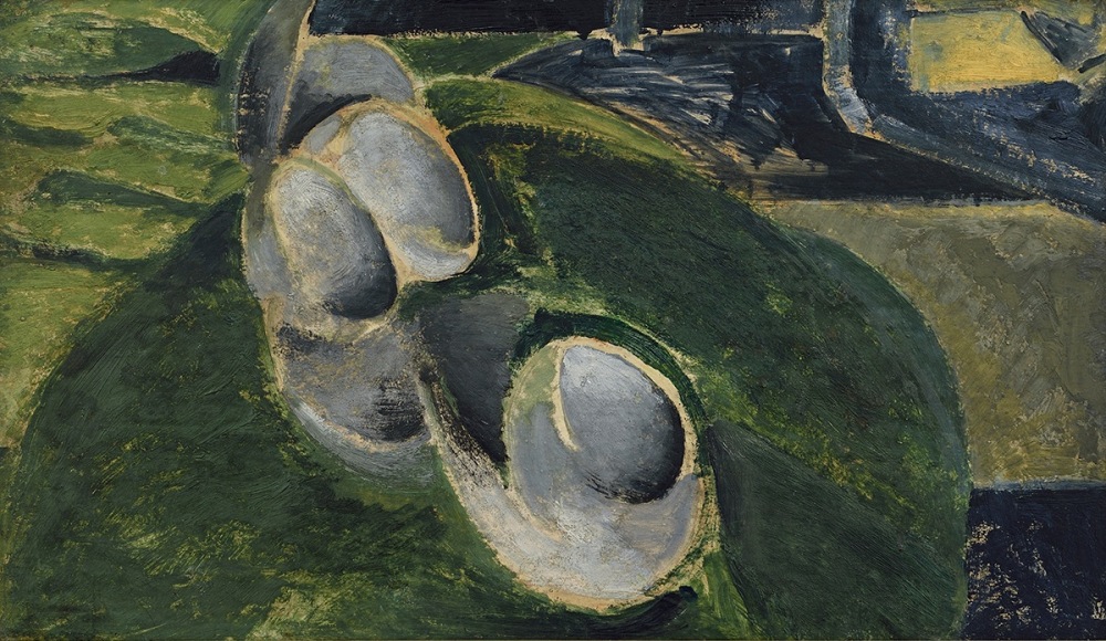 alfred maurer, Abstract Still Life with Cups, c. 1919, oil on gesso board, 11 3/4 x 20 inches