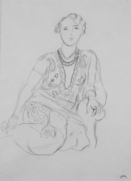 Henri Matisse, Femme au collier (Portrait de Henriette Darricarri&egrave;re) [SOLD], 1926, pencil on paper, 14 x 10 7/8 inches