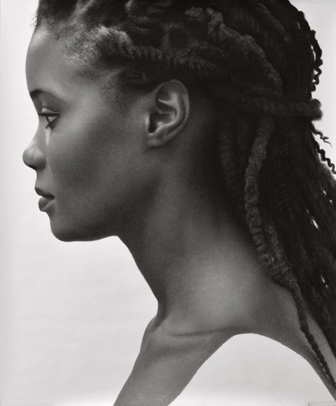 Clio Newton, Sarah, Profile, 2018, compressed charcoal on paper, 40 7/8 x 49 1/2 inches