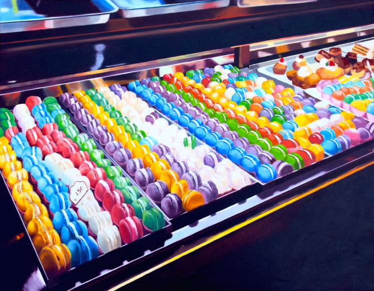 megan rye, Macarons in the Night, 2015, oil on canvas, 25 x 32 inches