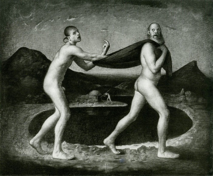 Odd Nerdrum The Red Cape, 1991, charcoal on paper, 37 x 45 inches