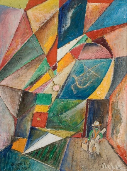 David Burliuk, Overtime Work, c.1910, oil on artist board, 12 x 9 inches
