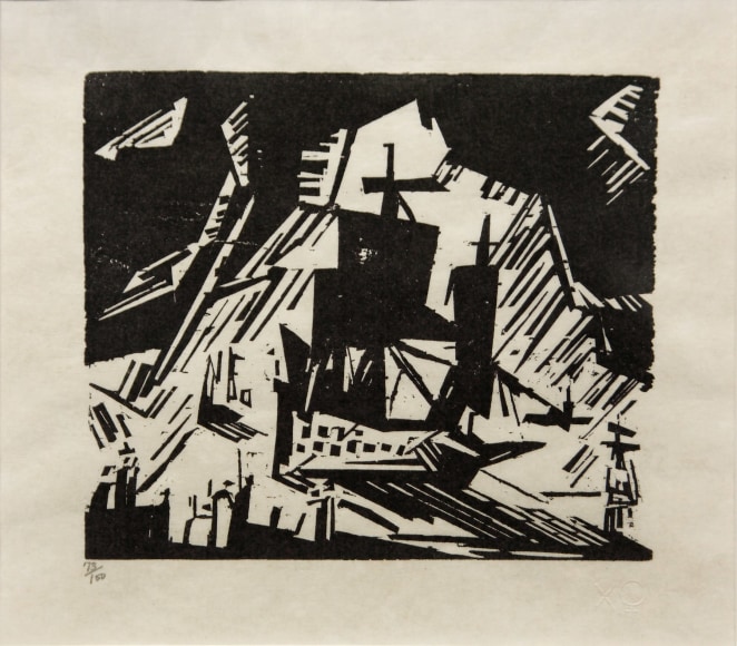 Lyonel Feininger, The Departure, 1919,  printed c. 1960 woodcut 6 3/8 x 7 3/4 inches Edition 73/100