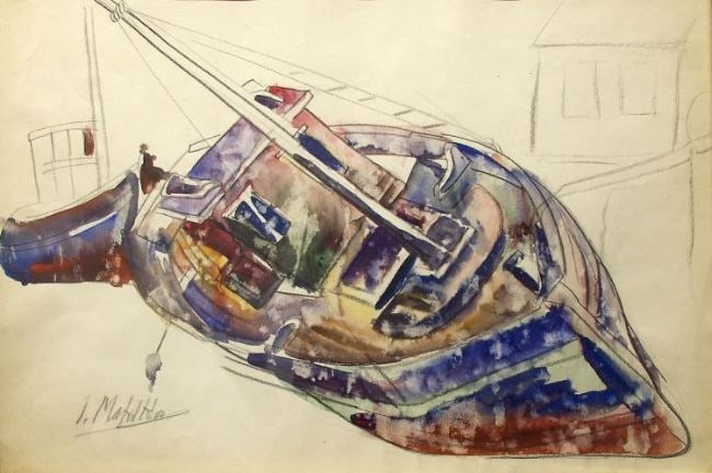 Jan Matulka Old Boat - New England, nd watercolor on paper 14 x 21 1/2 inches