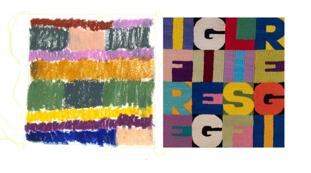 Marie Hazard Lila, 2019 | Alighiero Boetti I fregi e gli sfregi, 1988