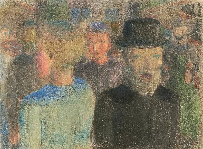 Otto Meyer-Amden, Market in Weesen, c. 1925, Pencil and crayon, 16 x 21.5 cm