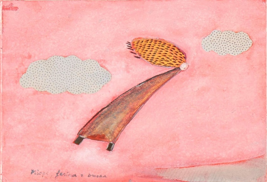 Paolo Colombo, Miope, Festosa e Bruna (1972), Watercolour collage on paper, 15.9 x10.9 cm