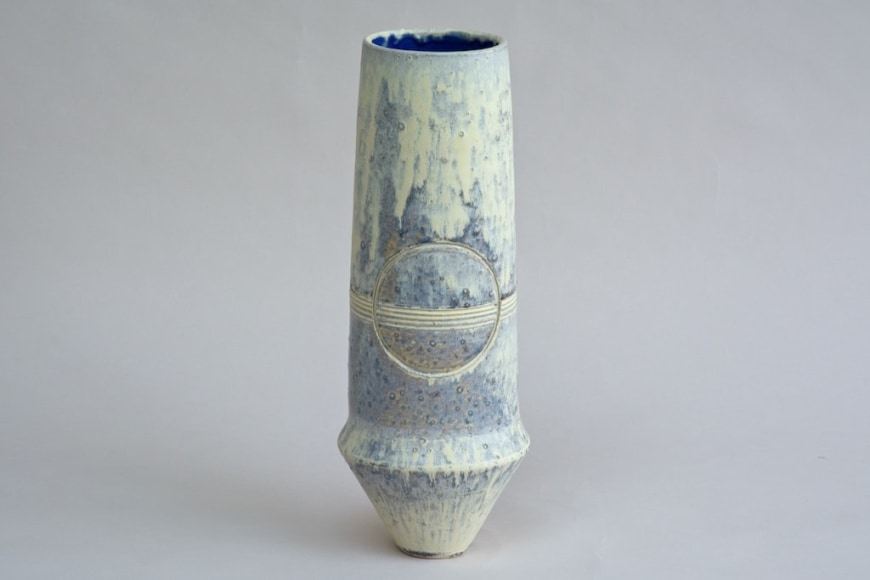 Wayne Ngan, Tall Blue/Yellow Vase with Blue Interior, 2002 