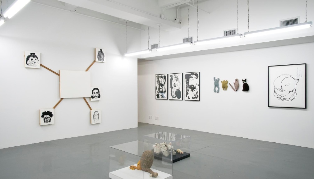  Installation view, Mike Kelly, Selected Works 1990-1995, Marc Jancou, New York, October 3 - November 9, 2013.