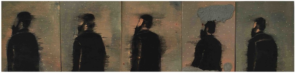 Five studies, 2022, Acrylic and euro fil powder on canvas
