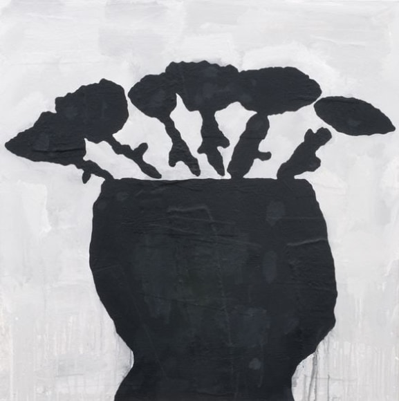 DONALD BAECHLER Optimistic Epitaph, 2017 Acrylic and fabric collage on canvas