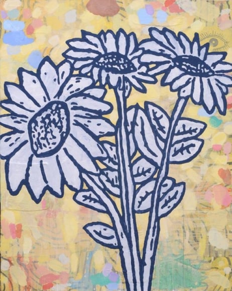 BRINTZ GALLERY, DONALD BAECHLER, Gift of Winter, 2017, Acrylic and fabric collage on canvas, 80 by 64 inches, Garden Party, Unique Art