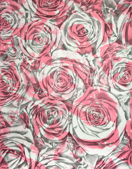 BRINTZ GALLERY, JOHN NEWSOM, Everlasting Bloom (Rose Madder Light), 2017, Flashe and Charcoal on Paper, 49 ¾ by 38 ¼, Shangri-La, Unique Art