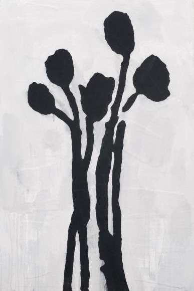 BAECHLER, Donald Black Flowers, 2017 Acrylic and fabric collage on canvas