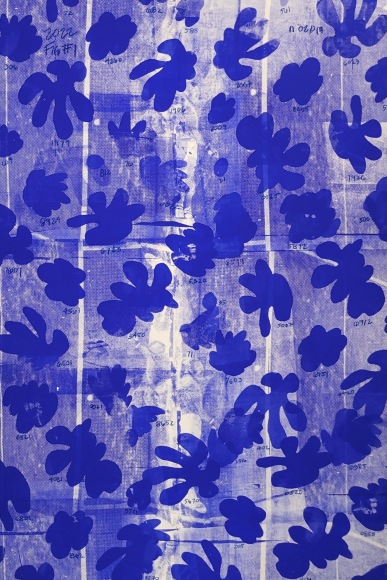 Brintz Gallery, Corey Mason, Leaf Fig #1, 2022, Acrylic and silkscreen ink on canvas, 52 x 36 x 2 inches, 132.1 x 91.4 x 5.1 centimeters, Unique Art