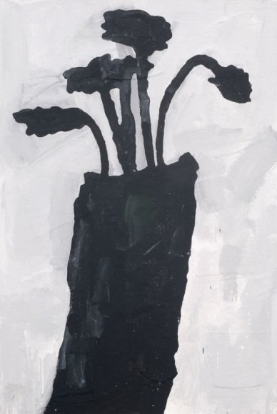 BAECHLER, Donald Black Flowers, 2017 Acrylic and fabric collage on canvas
