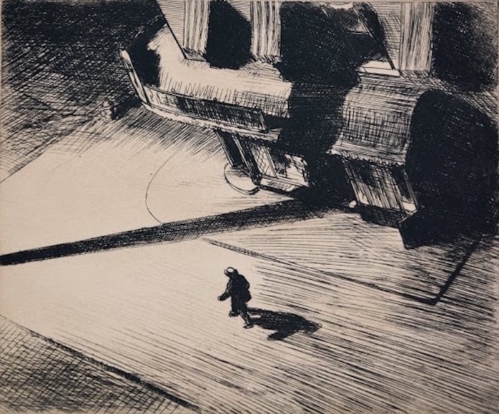 Edward Hopper, 1882 - 1967, Night Shadows, 1921, Etching, H 6.875&quot; x W 8.25&quot;, Signed Lower Right