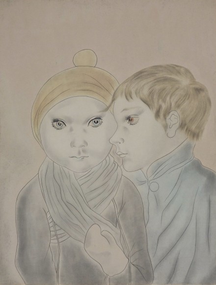 Tsuguharu Foujita, 1886 - 1968, Two Children, 1929, Etching, Drypoint, H 13.375&quot; x W 10.125&quot;, Signed Lower Right Edition of 100