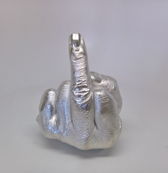 Ai Weiwei, born 1957, Artist&rsquo;s Hand, 2017, Electroplated rhodium on cast urethane resin, H 5&quot; x W 4&quot; x D 4&quot;, Signed on bottom, Edition of 1000