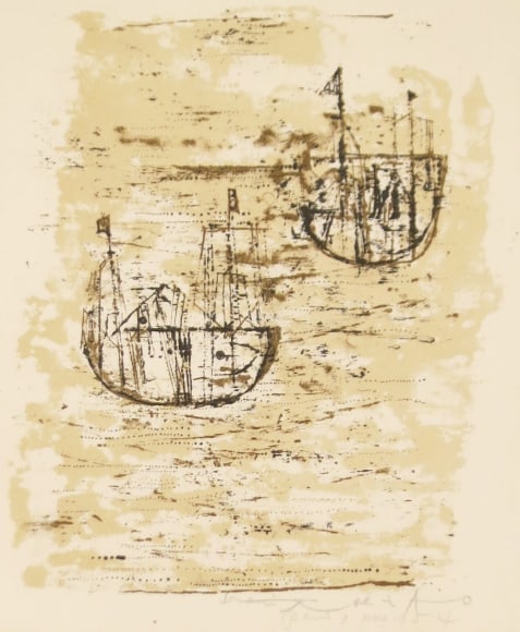 Zao Wou-Ki, 1921 - 2013, Les Petits Bateaux, 1954, Lithograph in Colors, H 8&quot; x W 6.5&quot;, Signed, Inscribed and Dated Lower Right - &quot;Zao Wou-ki, Son Ami, Paris, 3 Mars 1954&quot;