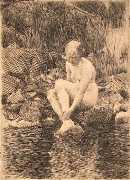 Anders Zorn, 1860 - 1920, Dagmar, 1912, Etching, H 9.675&quot; x W 7&quot;, Signed Lower Right