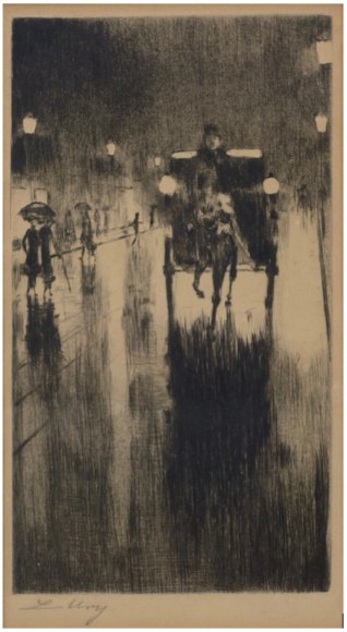 Leo Lesser Ury, Pferdedroschke im Regenwetter (Hackney Carriage in the Rain), 1924
