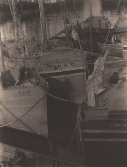 Doris Ulmann, Untitled, ​c. 1920. Detail of a group of docked sailboats.