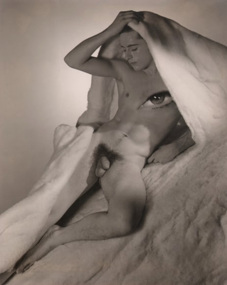 George Platt Lynes, Cyclops (Fred Danieli), 1937&ndash;1939. Reclining male nude with an eye superimposed over the chest.