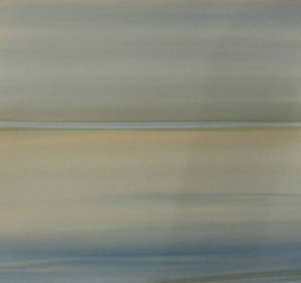 Enrico Cattaneo, Paesaggio, ​2000. Abstract color composition composed of soft blue-green horizontal strokes.