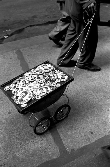 27. Simpson Kalisher, Untitled, ​c. 1960. A small cart filled with buttons of various sizes supporting Nixon or Kennedy for president.