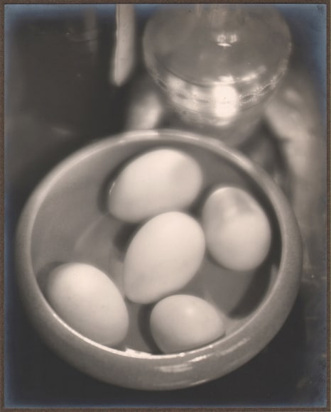 Daniel Masclet, Composition, ​c. 1926. Five eggs in a ceramic bowl photographed from above.