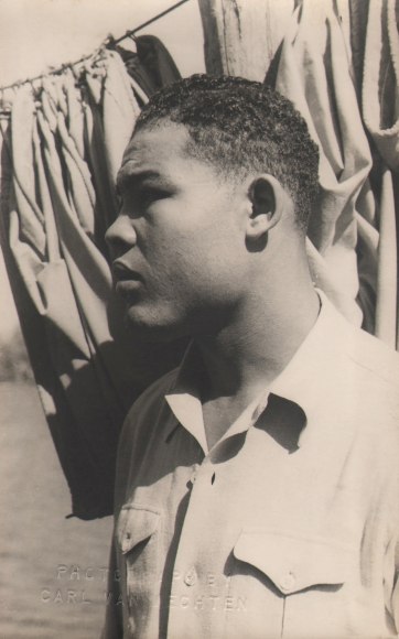 Carl Van Vechten, Joe Louis, ​1941. Subject is in profile facing left, outdoors in direct sunlight.