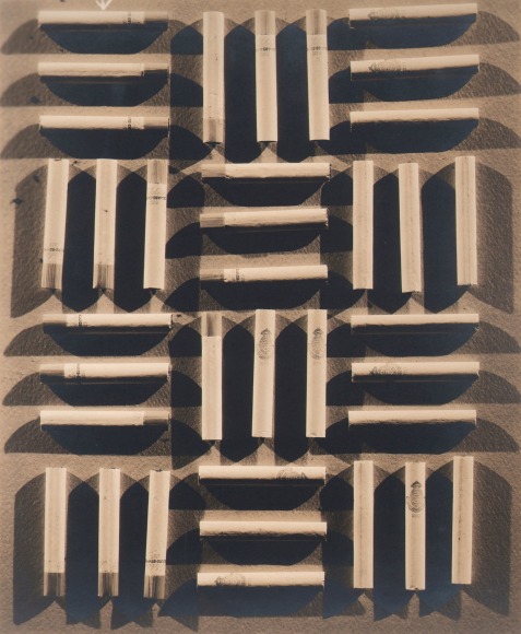 Edward Steichen, Cigarettes (Textile pattern of Stehli Silk), ​1926. Twelve groups of three cigarettes arranged (alternating) horizontally and vertically to form squares.