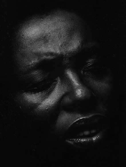 Anthony Barboza, Roberta Flack, Singer, ​c. 1970. Close up of subject's face with eyes closed and mouth slightly open.