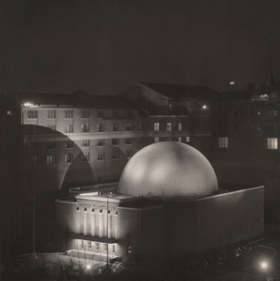 Paul J. Woolf, Hayden Planetarium, ​c. 1935. Night time view of domed planetarium building.