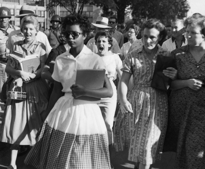 16.&nbsp;Jack Jenkins, Elizabeth Eckford, age 15, who was one of the &lsquo;Little Rock Nine&rsquo; is pursued by a mob, with Hazel Massery directly behind, at Little Rock Central High School on the first day of classes&nbsp;(Sept. 16, 1957 Issue, p. 24), 1957