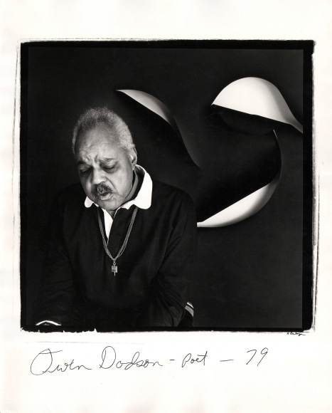 Anthony Barboza, Owen Dodson - Poet, ​1979. Subject's upper body is to the left of the square frame. His eyes are cast down.