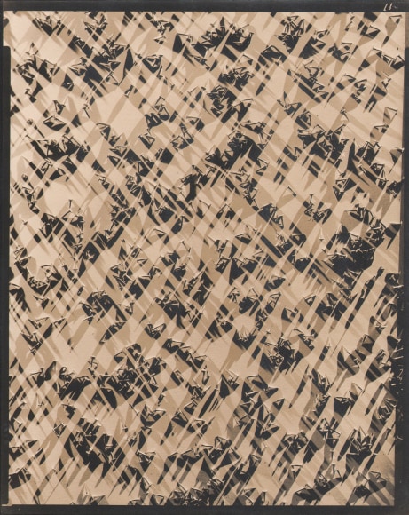 Edward Steichen, Tacks (Textile pattern for Stehli Silk), ​1926. A criss-crossing pattern is formed by long shadows cast from tacks laying on a flat surface.