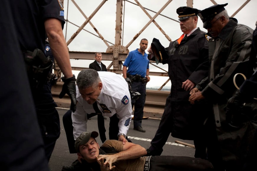 25. New York Police Department Senior Officers Helped to Make Arrests: More than 700 Occupy Wall Street demonstrators were arrested when they defied an order not to march in the roadways of the Brooklyn Bridge, 2011.
