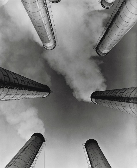 36. Ford Motor Company, Smoke Stacks at Ford Industrial Complex built on the River Rouge in Dearborn, Michigan, 1949