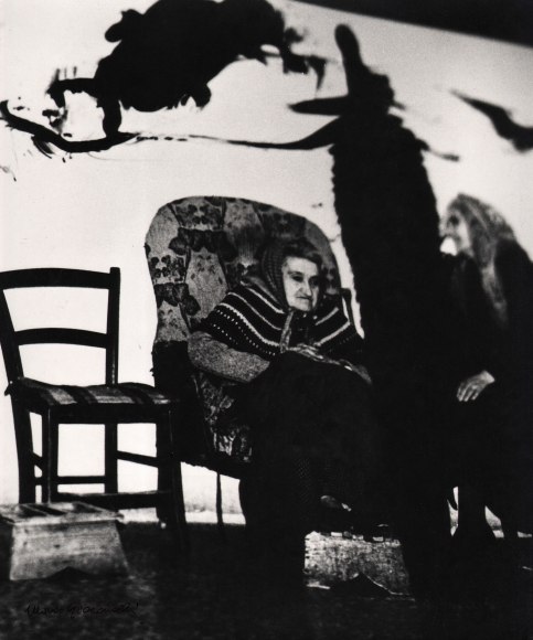 30. Mario Giacomelli, Verr&agrave; la morte e avr&agrave; i tuoi occhi, 1966&ndash;1968. High contrast, distorted image of two seated older women.