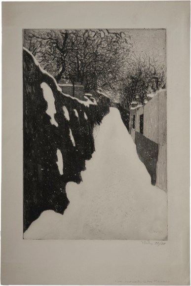 Alfredo M&uuml;ller (1869-1939)  Montmartre, la rue Saint Vincent en hiver, 1899
