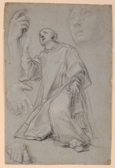 Carlo Maratta, A Kneeling Saint, with studies of hands, a foot, and a head,