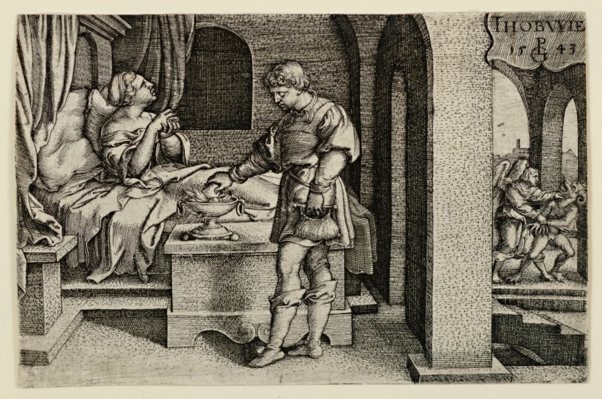 Georg Pencz (ca. 1500-1550)  Tobias Puts Fish on Coal and Spends Wedding Night in Prayer, 1543