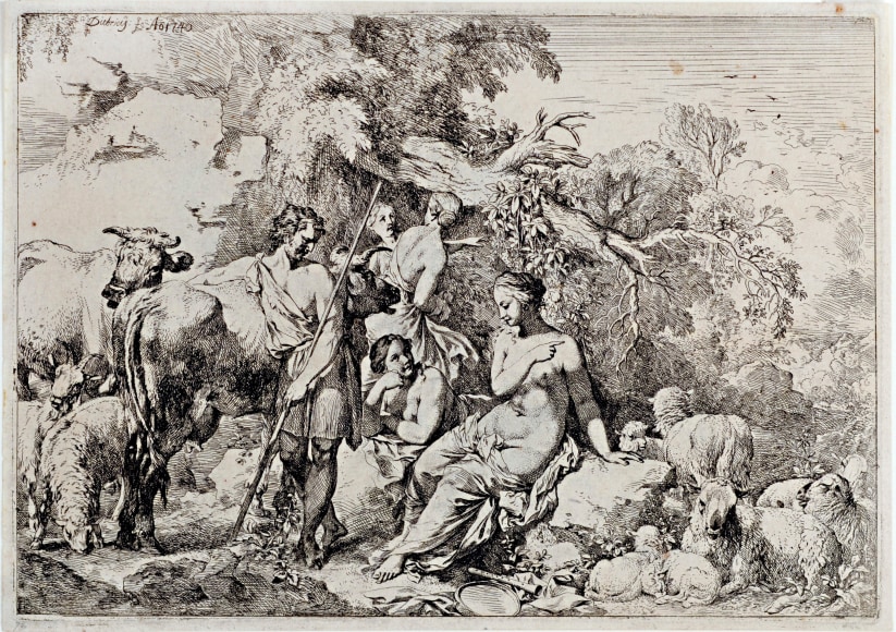 Christian Wilhelm Ernst Dietrich (1712-1774)  A Shepherd Visiting Four Nymphs, 1740
