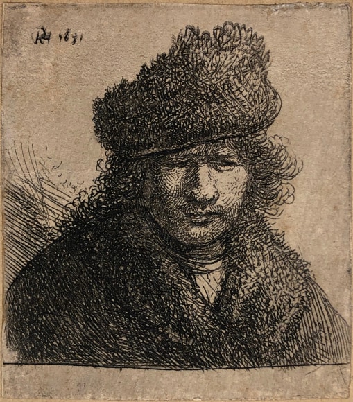 Rembrandt Van Rijn (1606-1669)  Self Portrait in a Slant Fur Cap: Bust, ca. 1631  Etching and Engraving