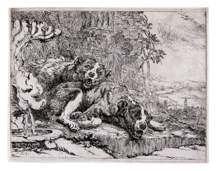 Jan Fyt (1611-1661)  Two Dogs by a Fountain, 1642